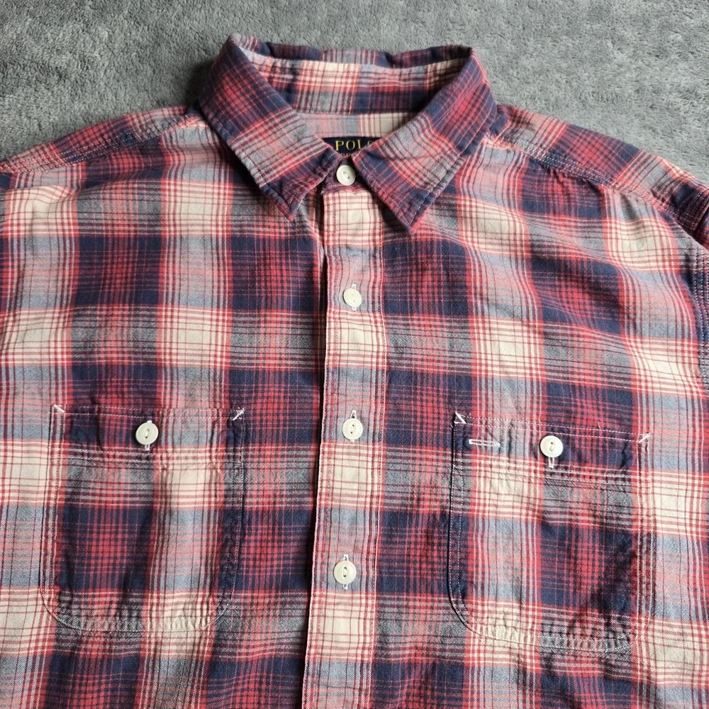 VTG Polo Ralph Lauren US-RL Naval Res Plaid Shirt Mens XL Red Button Up L/S